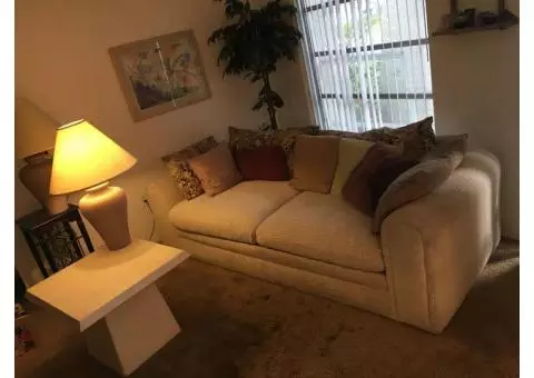 Large Sofa super comfortable to sleep on + loveseat, table, lamps, desk